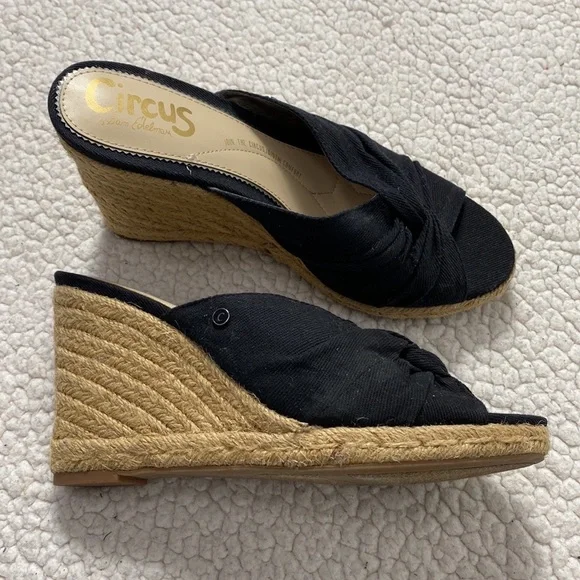 Circus Sam Edelman Black Espadrille Wedge Sandals Size 7.5 - Picture 13 of 13